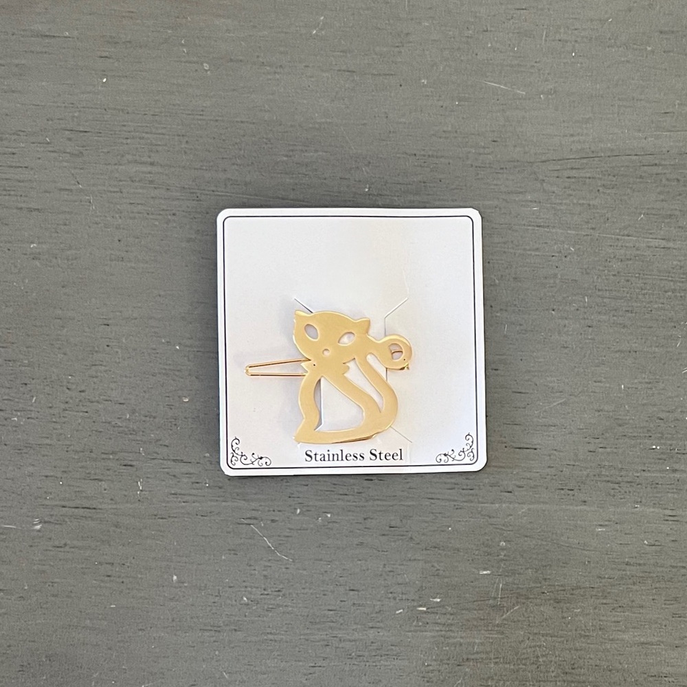 Gold Cat Stainless Steel Metal Kitten Kitty Persian Tabby Barrette Hair Clip